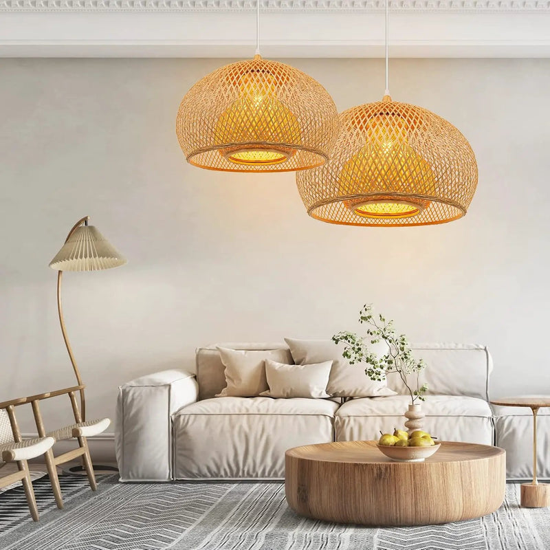 Arturesthome 23.6" Weaving Bamboo Pendant Light for Kitchen Island, Wicker Chandelier, Handmade Woven Hanging Ceiling Light Lampshade for Living Room Bedroom by GreenHaven Gardens