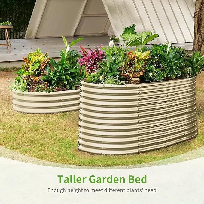 Land Guard 8x4x3ft Oval Galvanized Raised Garden Beds, Large-Capacity Metal Planter Box Outdoor, Durable Deep Raised Garden Bed 3ft Tall, Raised Beds for Gardening Vegetables, Cream Yellow by GreenHaven Gardens