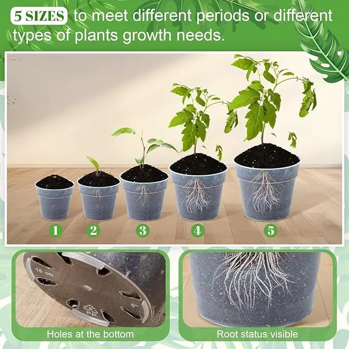 Vesici Large Size Clear Nursery Pots Variety Pack Plant Pots with Drainage Holes Planters for Indoor Plants Flexible Transparent Plastic Plant Bottle Succulents(32 Pcs,3/4/5/6/7 Inch) by GreenHaven Gardens