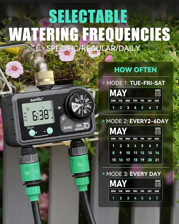 RAINPOINT Brass Sprinkler Timer 2 Stations, Large Digital Water Timer for Garden Hose with 6 Programmable Procedure, with Delay/Manual/Auto Irrigation Mode for Week/Specific/Daily Watering by GreenHaven Gardens