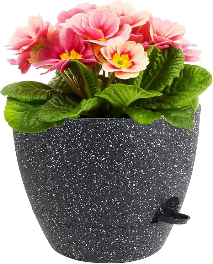 12 inch Large Self Watering Pots for Indoor Outdoor Plants, Flower Plant Pots with Mesh Drainage Holes for Garden House Plants, Plastic Planters with Reservoir for Home Decor, Speckled Black by GreenHaven Gardens