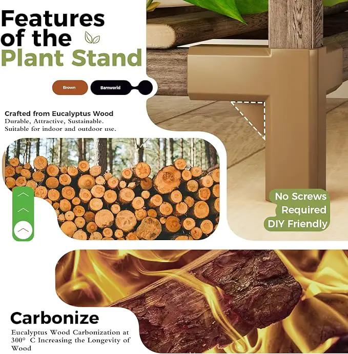 Bamworld Plant Stand with Wheels for Indoor Plants Wood Outdoor Tiered Shelf 3 Tire 7 Potted Ladder Plant Holder Table Pot Stand for Window Garden Balcony Patio Living Room (natureDL) by GreenHaven Gardens