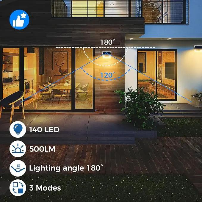 Peasur White Frame Solar Motion Sensor Lights Outdoor - 2 Packs, 180LED Warm Solar Wall Lights, Waterproof, 3 Modes Fence Security Lighting for Deck, Yard, Stairs, Garden by GreenHaven Gardens