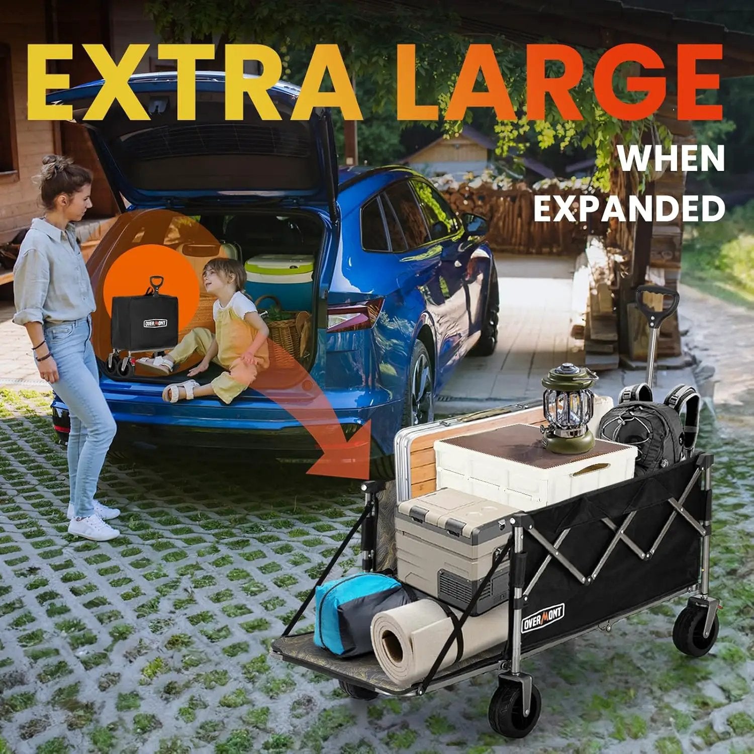 Overmont Collapsible Wagon with Tailgate - 49.2" Extended Heavy Duty Foldable Utility Wagon Folding Cart with All-Terrain Wheels for Outdoor Camping Sports Garden Beach Grocery - 300lbs Support by GreenHaven Gardens