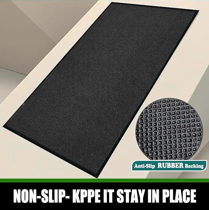 Commercial Grade Entrance Mat 3x5Ft Brush Step Entrance Rug with Striped Pattern&Rubber Border Indoor Outdoor Low Profile Rubber Entry Carpet Mat for Hallway,Home,High Traffic Area,Black by GreenHaven Gardens