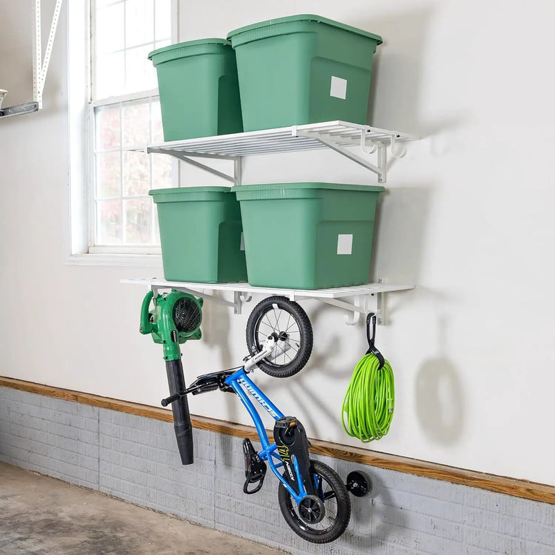StoreYourBoard 2-Pack Heavy Duty Wall Shelves – Wall-Mounted Garage Storage Shelving and Organization for Sheds, Closets, or Utility Rooms – Holds 200 lbs, 2ft x 4ft, White by GreenHaven Gardens