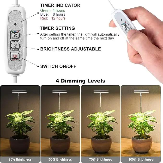 LORDEM Grow Light, Full Spectrum LED Plant Light for Indoor Plants, Height Adjustable Growing Lamp with Auto On/Off Timer 4/8/12H, 4 Dimmable Brightness, Ideal for Small Plants by GreenHaven Gardens