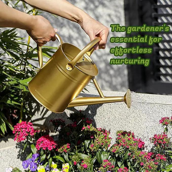1 Gallon Watering Can for Plants, Watering Cans for Indoor&Outdoor Gardening, Galvanized Steel Watering Pot with Removable Spout, Metal Water Can with Ergonomic Movable Handle(Gold) by GreenHaven Gardens