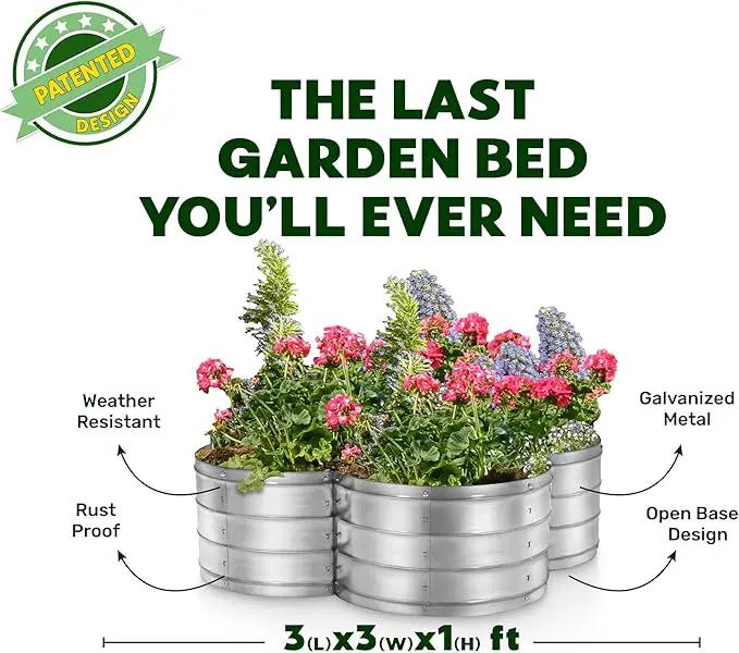Galvanized Raised Garden Beds Outdoor // 3×3×1 ft Planter Raised Beds for Gardening, Vegetables, Flowers // Large Metal Garden Box (Silver) // Patented Tool-Free Design