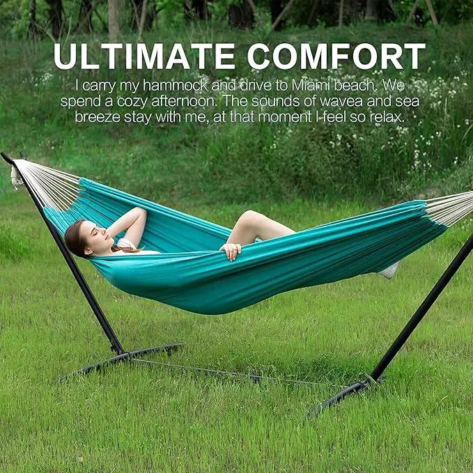 PNAEUT Double Hammocks with Stand for Outside, Portable Space Saving Heavy-Duty Steel Stand for Indoor Outdoor Patio with Carrying Bag, 450 lbs Capacity (Aqua) by GreenHaven Gardens