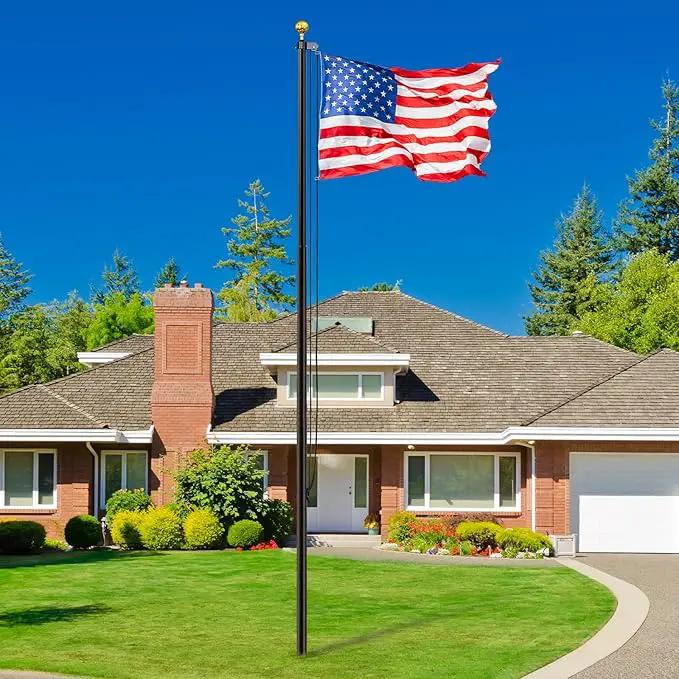 20FT Sectional Super Thick Flag Pole Kit, Heavy Duty 13 Gauge Aluminum in Ground Flagpole with 3x5 American Flag for Residential or Commercial, Black by GreenHaven Gardens
