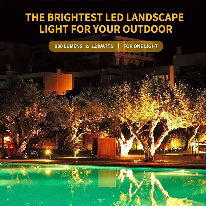Warm White Spot Lights Outdoor, 12W 3000K Landscape Spot Lights, IP65 Waterproof Garden Lighting, Metal Case COB LED Lights for Lawn Lamp US 3- Plug Yard Christmas Decoration with Stakes(2 Pack) by GreenHaven Gardens