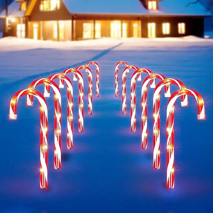 Christmas Candy Cane Lights 12Pcs Christmas Pathway Lights with 72 Count Incandescent Clear Lights, Connectable 12 Inch Pathway Makers Lights for Indoor Outdoor Walkway Patio Yard Lawn Decorations by GreenHaven Gardens