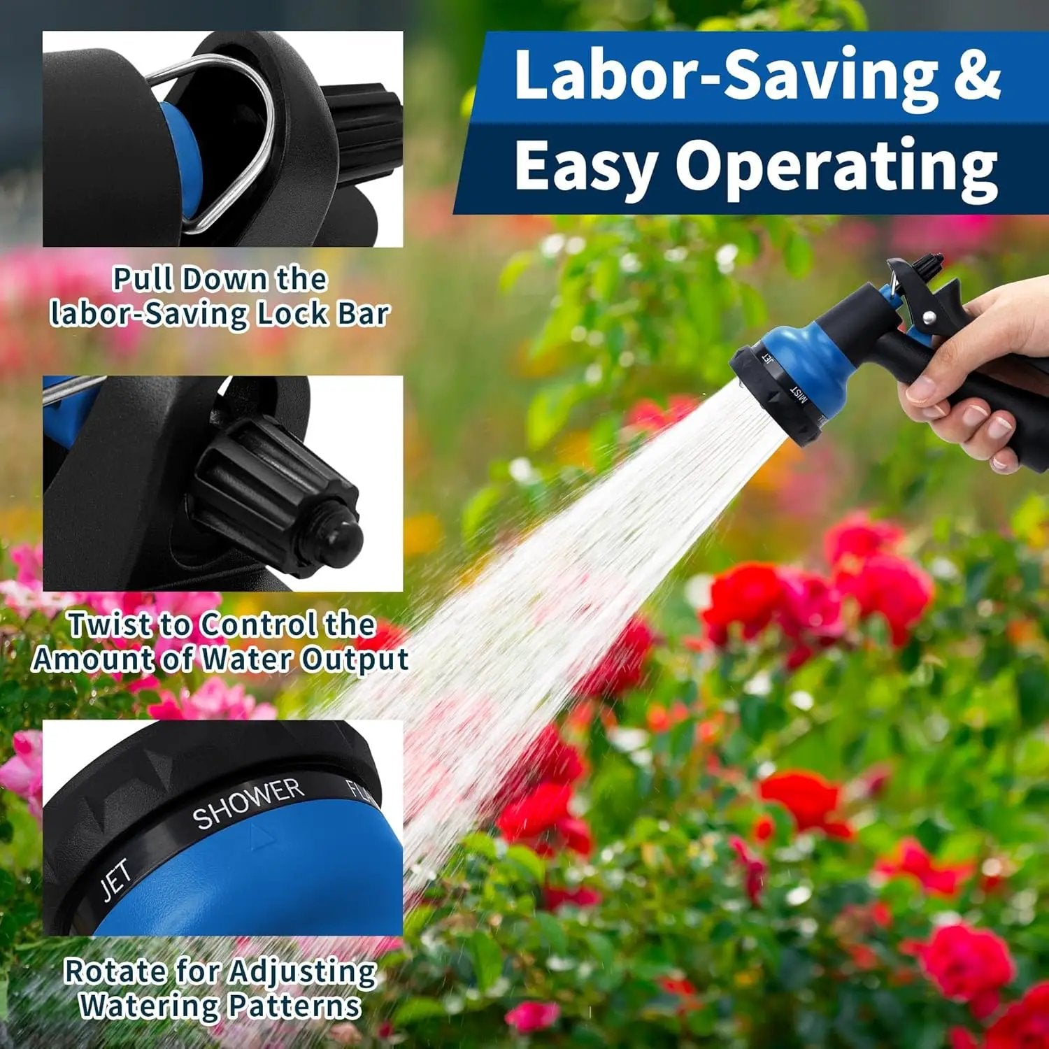 NEXCOVER Garden Hose Nozzle Sprayer - 7 Adjustable Watering Patterns Nozzle for Water Hose, Non-Slip Garden Spray Nozzle for Car Washing, Watering Plants, Pets Showering, Lawns Cleaning, Blue by GreenHaven Gardens