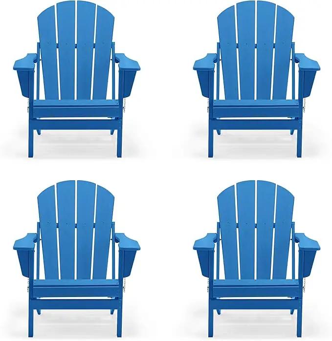 Westin Outdoors Laguna WO Home Furniture Adirondack Chair 4 PC Set Classic Outdoor Patio Folding Chair for Bon Fire Pit Lawn Backyard Beach Plastic Weather-Resistant (Pacific Blue) by GreenHaven Gardens