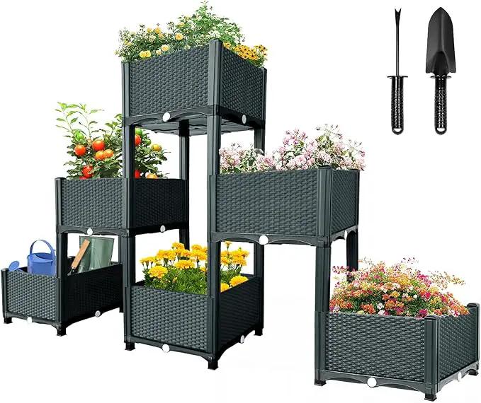 MAYOLIAH Garden Raised Bed Kit, 6 Elevated Planter Boxes with Drainage Holes, Taller Plastic Garden Bed for Vegetables Herbs Flowers Fruits Planting in Front Porch Yard Patio Balcony, Grey by GreenHaven Gardens