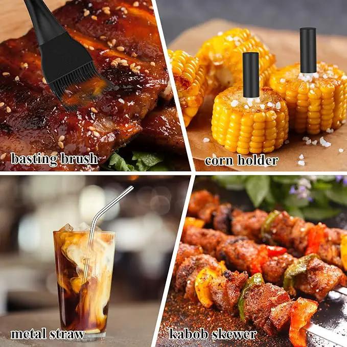 ROMANTICIST 25pcs Extra Thick BBQ Grill Accessories, Fathers Day Grilling Gifts Set for Men Dad, Heavy Duty Grill Tools Utensils Kit with Spatula, Tongs in Aluminum Case for Birthday Black by GreenHaven Gardens