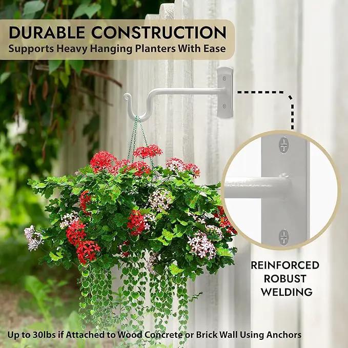 RTZEN Plant Hangers Outdoor or Indoor - Wrought Iron Metal Hanger Indoor Hook - Heavy Duty Wall Bracket Hooks for Hanging Plants Baskets Lanterns Wind Chimes - 2 Pack (White Shepherds Hooks) by GreenHaven Gardens