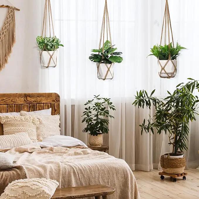 YIBOT 3 Pack Macrame Plant Hanger Indoor Hanging Planter Basket with 3 Hooks, 35"/29"/23" Hang Flower Pot Plant Holder for Indoor Outdoor Decorations, Brown (POTS NOT Included) by GreenHaven Gardens