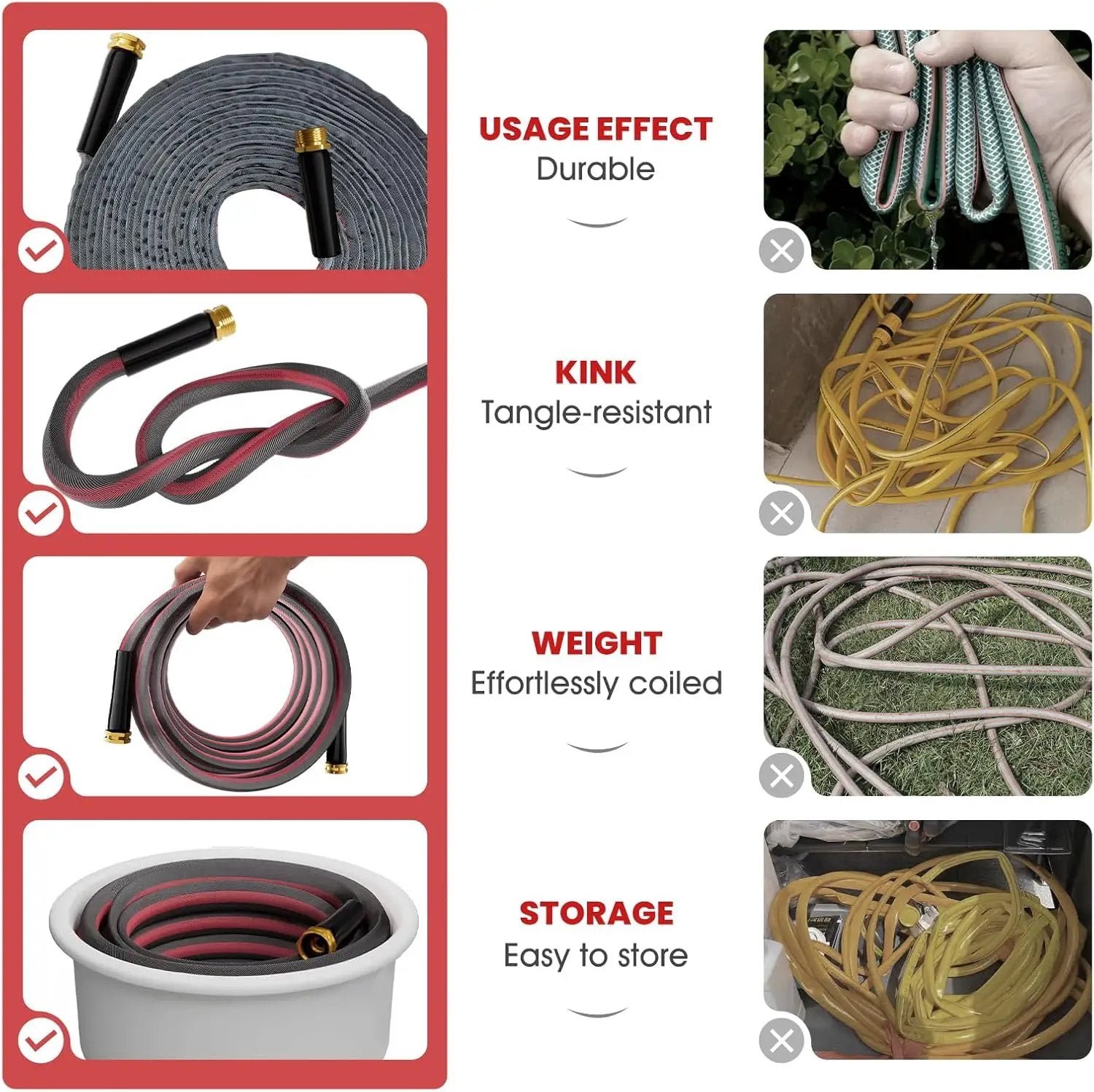 100ft Non-Expanding Garden Hose with 8-Layer Latex Core, Lightweight & Kink-Free, Flexible Heavy Duty Water Hose for Lawn, Yard, Car Washing (3/4" Solid Brass Fittings, Crush-Resistant) by GreenHaven Gardens
