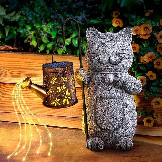Mothers Day Mom Gifts for Mom, Solar Garden Outdoor Statues Cat with Kettle Light, Birthday Mom Gifts for Her Women Grandma, Cat Lovers Gifts for Women, Gardening Gifts House Warming Gifts New Home by GreenHaven Gardens