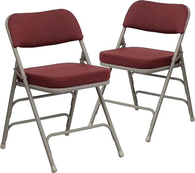 Flash Furniture Hercules Series Metal Folding Chairs with Cushioned Seat, Fabric Upholstered Event Chairs with 300-lb. Static Weight Capacity, Set of 2, Burgundy by GreenHaven Gardens