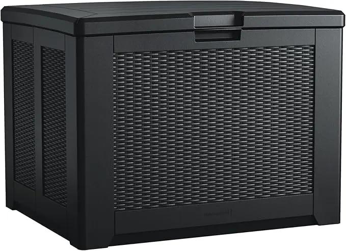 Rubbermaid Medium Resin Outdoor Storage Deck Box (74 Gal), Weather Resistant, Black, Deck Organization for Home/Backyard/Pool Chemicals/Toys/Garden Tools/Porch/Patio Cushions by GreenHaven Gardens