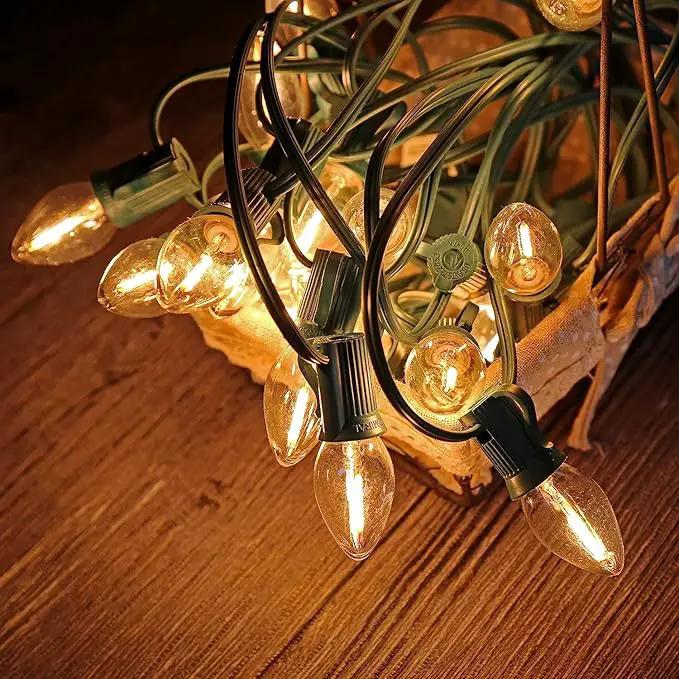 C9 Christmas Replacement LED Light Bulbs,E17 Base Commercial Grade Holiday Bulbs, 4W 5W 6W 7W Incandescent Equivalent, Warm White 2200K, Clear Plastic Bulbs for Christmas String Light - 50 Pack by GreenHaven Gardens
