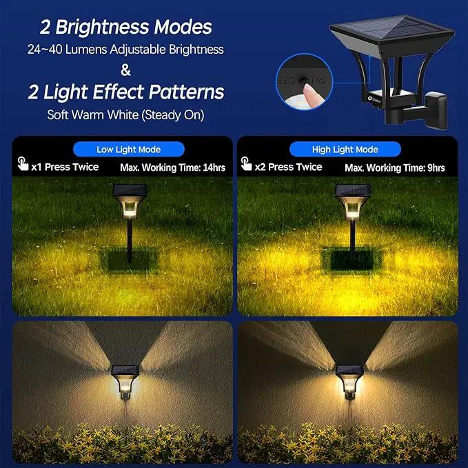 CINOTON Outdoor Solar Landscape Pathway & Wall Lights with 2 Brightness Modes, IP65 Waterproof LED Solar Powered Garden Lights for Patio Lawn Porch Walkway Backyard Driveway Sidewalk Warm White 4 Pack by GreenHaven Gardens
