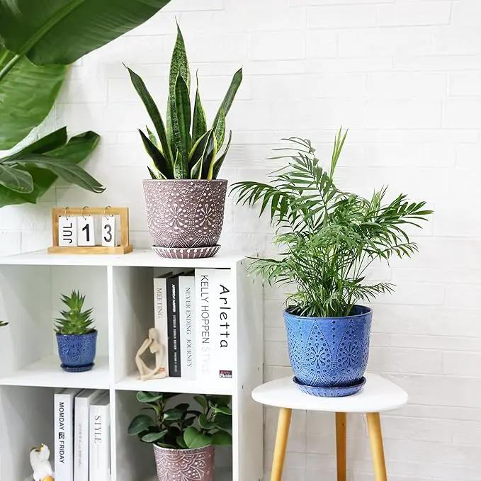 Gepege 8 Inch Plant Pot for Plants, Ceramic Planter with Drainage Holes and Saucers for Indoor Plants Large Flower Pot by GreenHaven Gardens