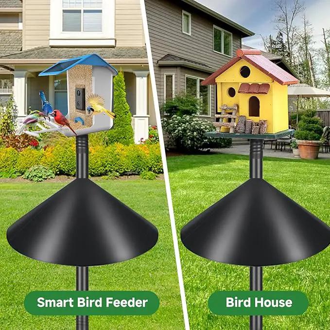 Smart Bird Feeder Pole Stand 79In,Adjustable Height Metal Bird House Pole for Outdoor Garden with Multiple Mounting Options (Black, Round Squirrel Baffle - High 79in) by GreenHaven Gardens