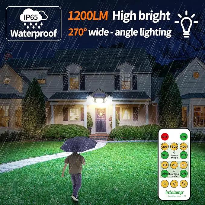 intelamp Solar Flood Lights Outdoor Waterproof, 6000mAh 1200LM Solar Powered Dual Motion Sensor LED Lighting Dusk to Dawn Security Floodlight Exterior with Remote for Outside Garden House Yard Porch by GreenHaven Gardens
