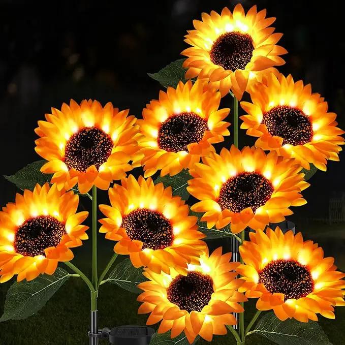 Garden Lights Solar Powered, 3 Pack Solar Outdoor Lights with 9 Bigger Sunflower Waterproof Realistic Solar Flowers Lights for Patio Pathway Walkway Landscape Yard Decorations by GreenHaven Gardens