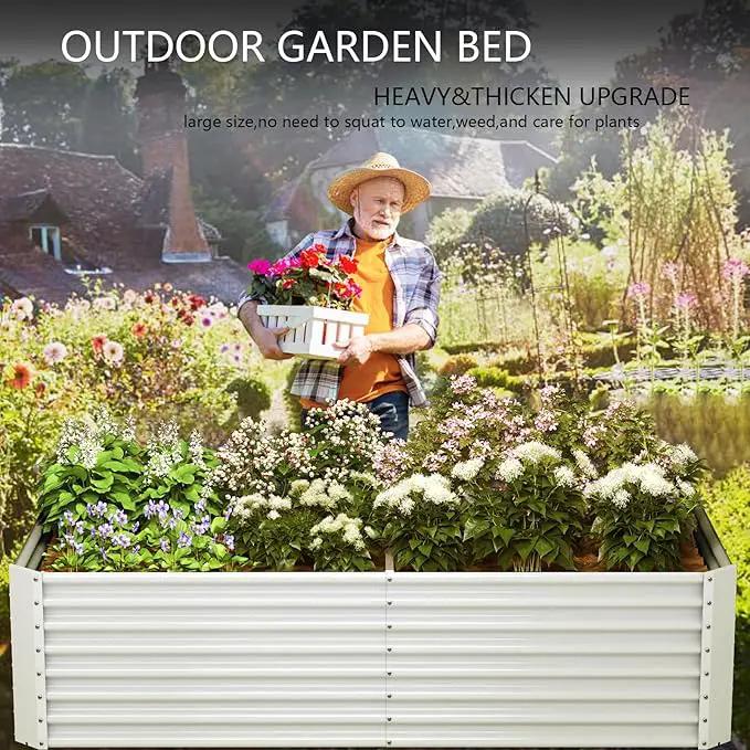 8x4x2ft Galvanized Raised Garden Bed Outdoor, Metal Garden Bed for Vegetables, Above Ground Garden Box for Flower, Steel Raised Beds for Gardening - White by GreenHaven Gardens