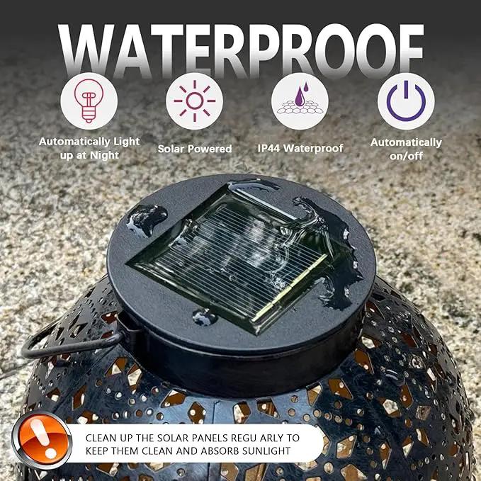 2 Pack Outdoor Solar Lantern Lights, Waterproof Tabletop LED Moroccan Lanterns, Hanging Metal Decorative Garden Lights for Patio, Lawn, Porch, Backyard by GreenHaven Gardens