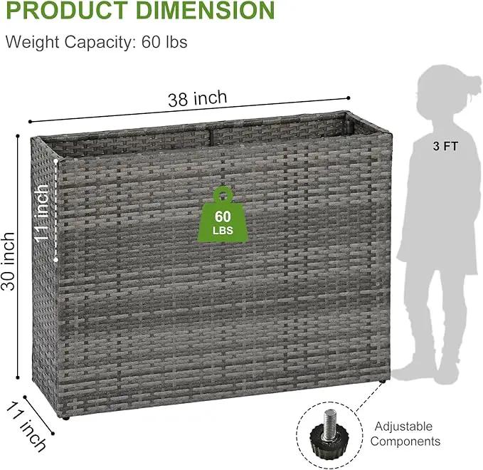 LEWIS&WAYNE Large Rectangular Block Planter Box Handmade Wicker Tall Planters for Outdoor Plants with Removable Liners Modern Planter for Indoor Outdoor Patio Deck - Gray, 38''x11''x30'' by GreenHaven Gardens