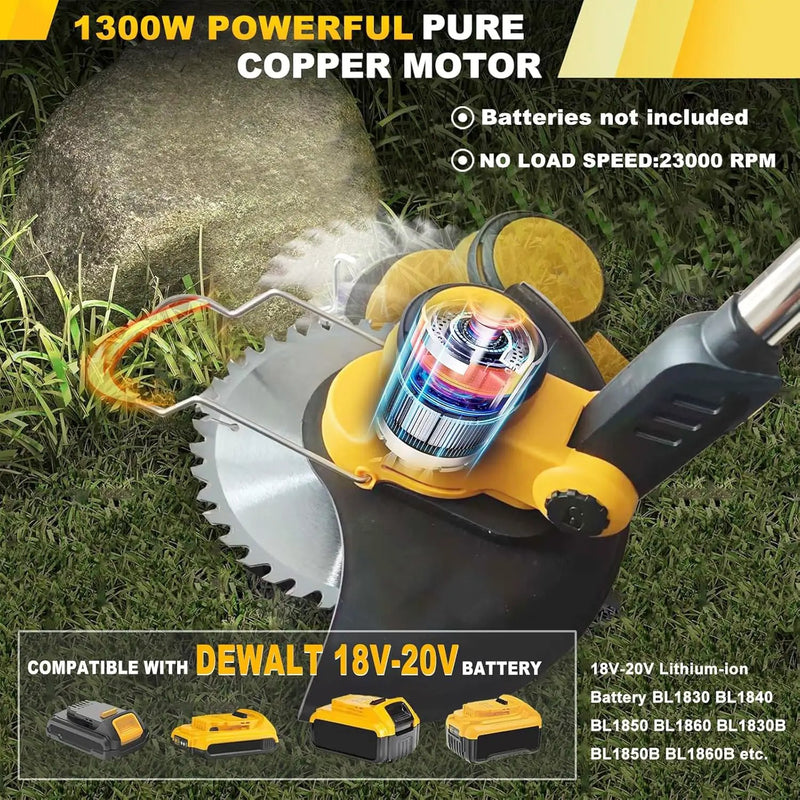 Cordless Weed Wacker for Dewalt 20V Battery, 4 in 1 Weed Eater Battery Powered, 1300W Lightweight Cordless Weed Wacker, Brush Cutter for Lawn, Yard and Bush Trimming (No Battery) by GreenHaven Gardens