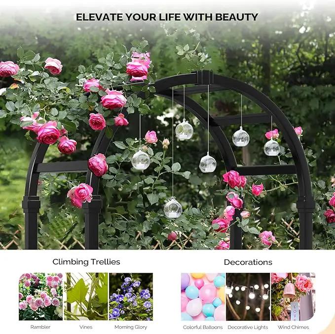 VINGLI Vinyl Garden Arbor, PVC Wedding Arch for Ceremony Party, Garden Trellis for Climbing Plants Outdoor, Arch Backdrop Stand for Garden, Backyard, Lawn (Black) by GreenHaven Gardens