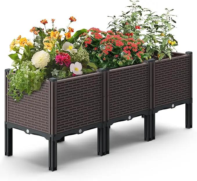 47x15x19in Raised Garden Beds Outdoor, Polypropylene Elevated Planter Boxes Outdoor for Vegetables, Flowers, Herbs, Garden Box with Drain Outlet, Heat and Frost Resistance Planters, 330lb Capacity by GreenHaven Gardens