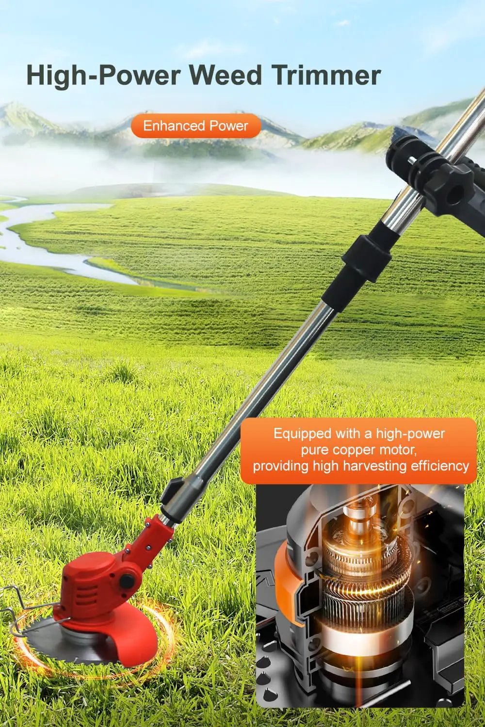 Cordless Weed Wacker,Electric Weed Eater,2 Batteries,Grass Trimmer Cordless,Weed Erimmer Red by GreenHaven Gardens
