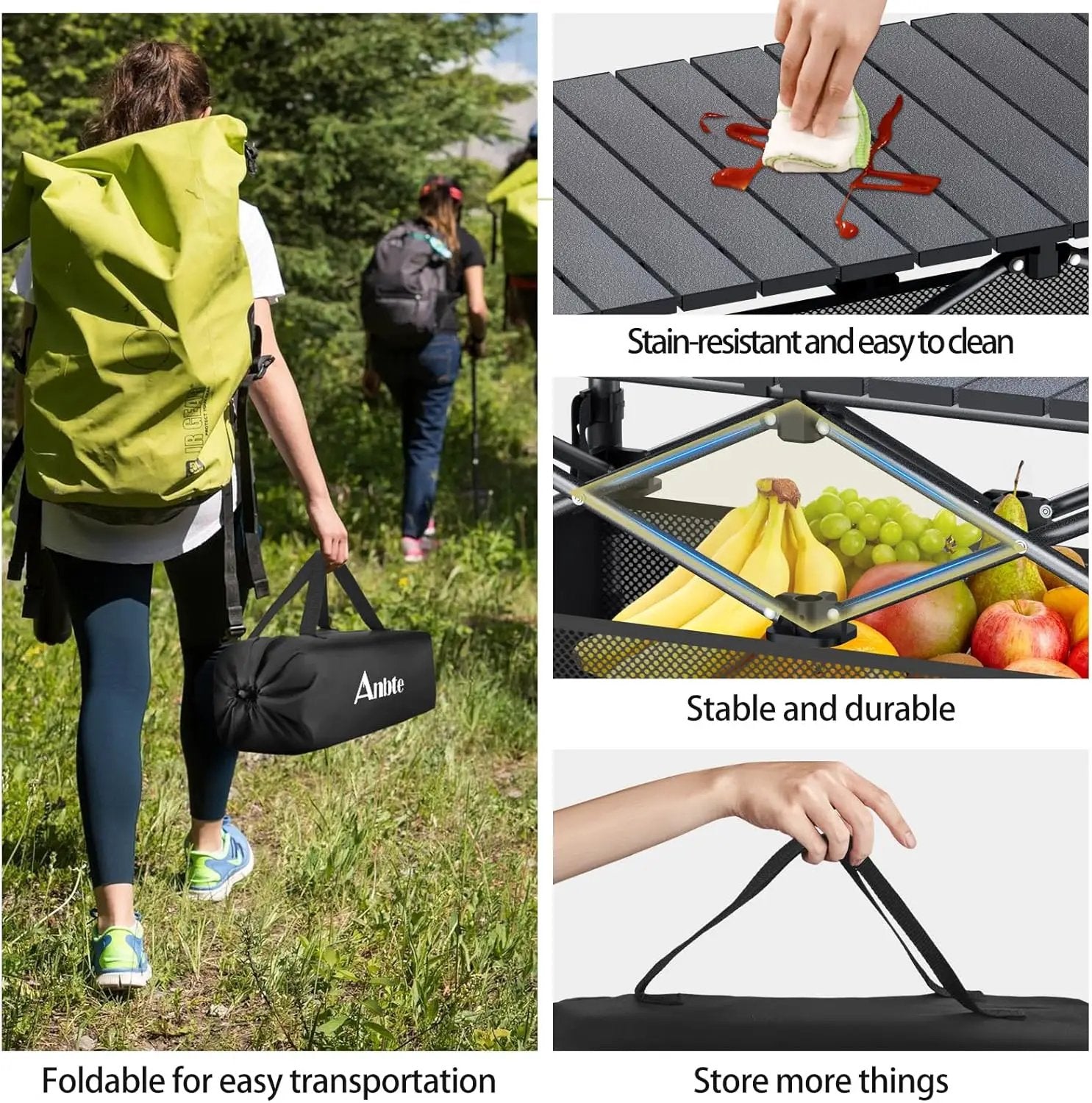 Folding Camping Table, Aluminum Roll Up Camping Table Adjustable Height with Storage Net and Bag, Lightweight Outdoor Table 32.2” X 16”, for Outdoor Travel BBQ Party Picnic, Black by GreenHaven Gardens