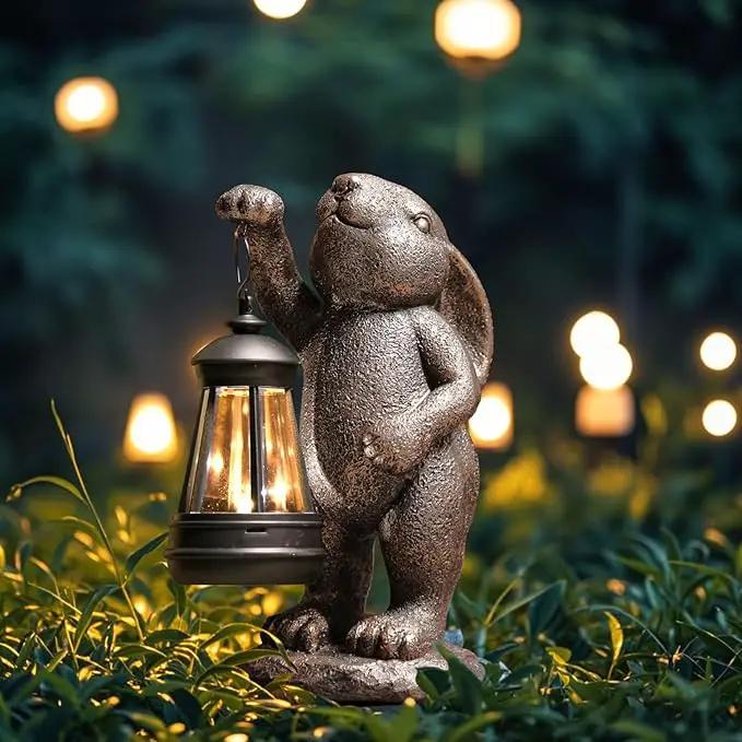 Garden Statues Rabbit with Solar Lantern,Lawn Garden Decor Outdoor Statue for Patio, Balcony, Yard Ornament,Ideal Rabbit Housewarming Gifts & Birthday Gifts for Grandma Mom Women by GreenHaven Gardens
