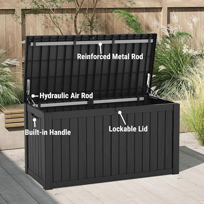 Mars Villa 150 Gallon Outdoor Storage Box Waterproof, Large Resin Deck Box for Outdoor Patio Furniture Cushions, Pool Supplies, Garden Tools, with Hydraulic Hinge, UV-Resistant and Weatherproof, Black by GreenHaven Gardens
