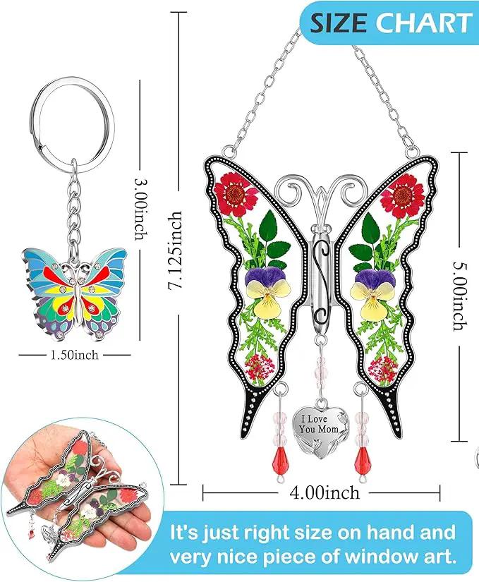 KY&BOSAM I Love You Mom Butterfly Suncatcher for Window Gift for Mom Pressed Flower Between Wings in Glass Metal Engraved Charm Gift for Women Mother's Day Valentine's Birthday Thanksgiving Christmas by GreenHaven Gardens