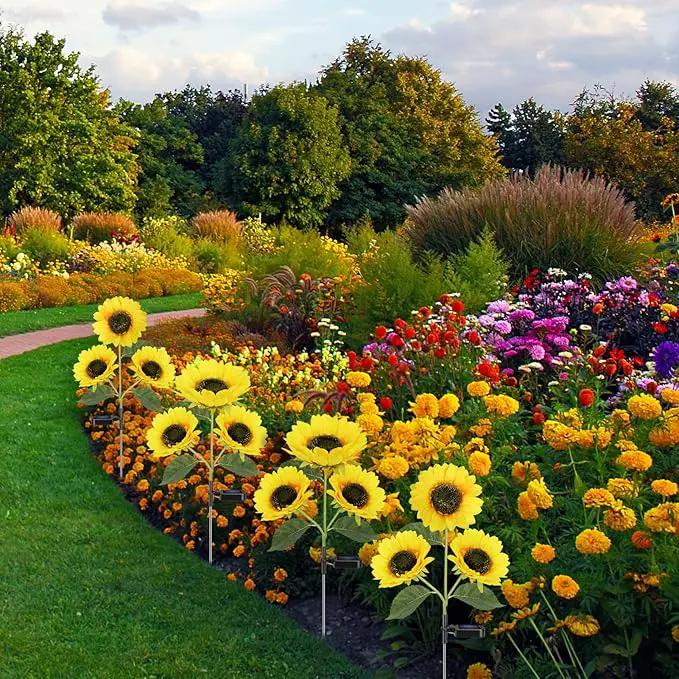 Solar Sunflower Lights, 800mA Solar Garden Light with Real Looking Flowers Outdoor Waterproof Solar Stake Lights for Back Yard, Flower Bed, Pathway, Patio, Porch, Fall Decoration (4 Pack) by GreenHaven Gardens