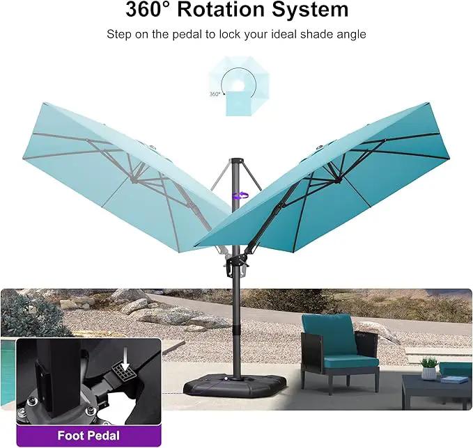 PURPLE LEAF 8.2' X 11.5' Tilting Patio Umbrella with Base Outdoor Cantilever Swivel Rectangle Umbrella Aluminum Offset Umbrella with 360-degree Rotation for Garden Deck Pool Patio Turquoise Blue by GreenHaven Gardens