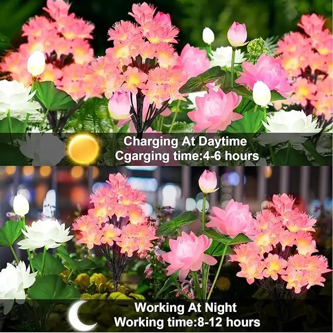 4pack Solar Flower Lights Outdoor Waterproof IP65,Solar Lotus &Peachblossom Garden Decorative Lights Led Flowers Decor Auto On/Off Bright Up to 12Hrs by GreenHaven Gardens