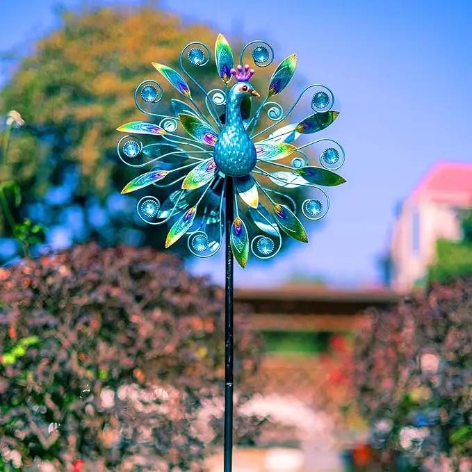 Outdoor Wind Spinner 58" Metal Peacock Wind Spinner Double Peacock Wind Sculpture for Garden Yard Patio Decoration by GreenHaven Gardens
