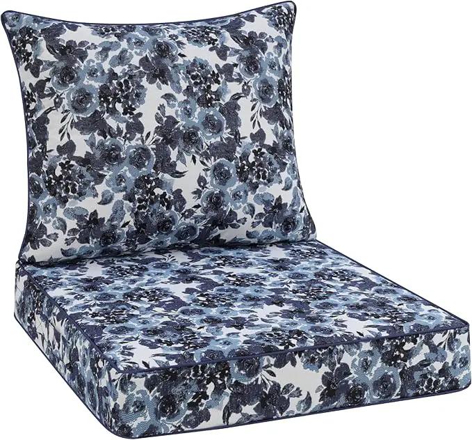 Favoyard Outdoor Seat Cushion 24 x 24 x 4 in Waterproof Pattern Fade Resistant Cover Removable Patio Furniture Cushions Deep Seat & Back Cushion Set with Adjustable Straps for Patio Chair Sofa Couch by GreenHaven Gardens