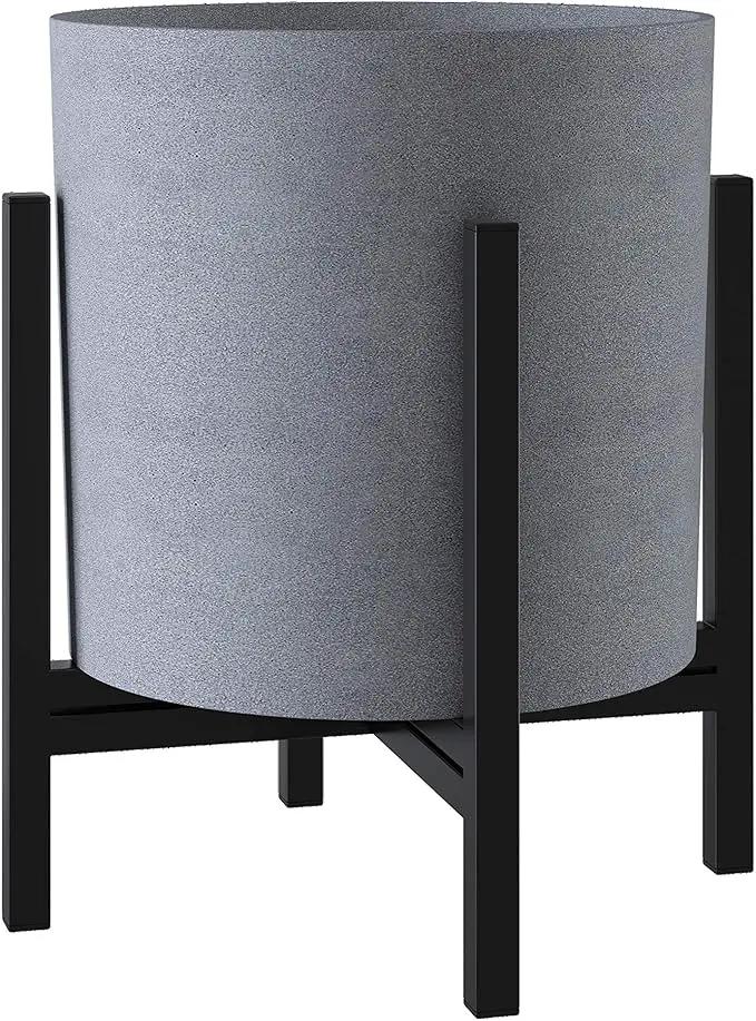 FaithLand Plant Pot 8 inch - Perfectly Fits Mid-Century Modern Plant Stand - Drainage Plug and Drainage Mesh Screen - Gray Planter Pot by GreenHaven Gardens